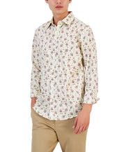 Club Room Mens Floral White Large Cotton Button-Down Shirt
