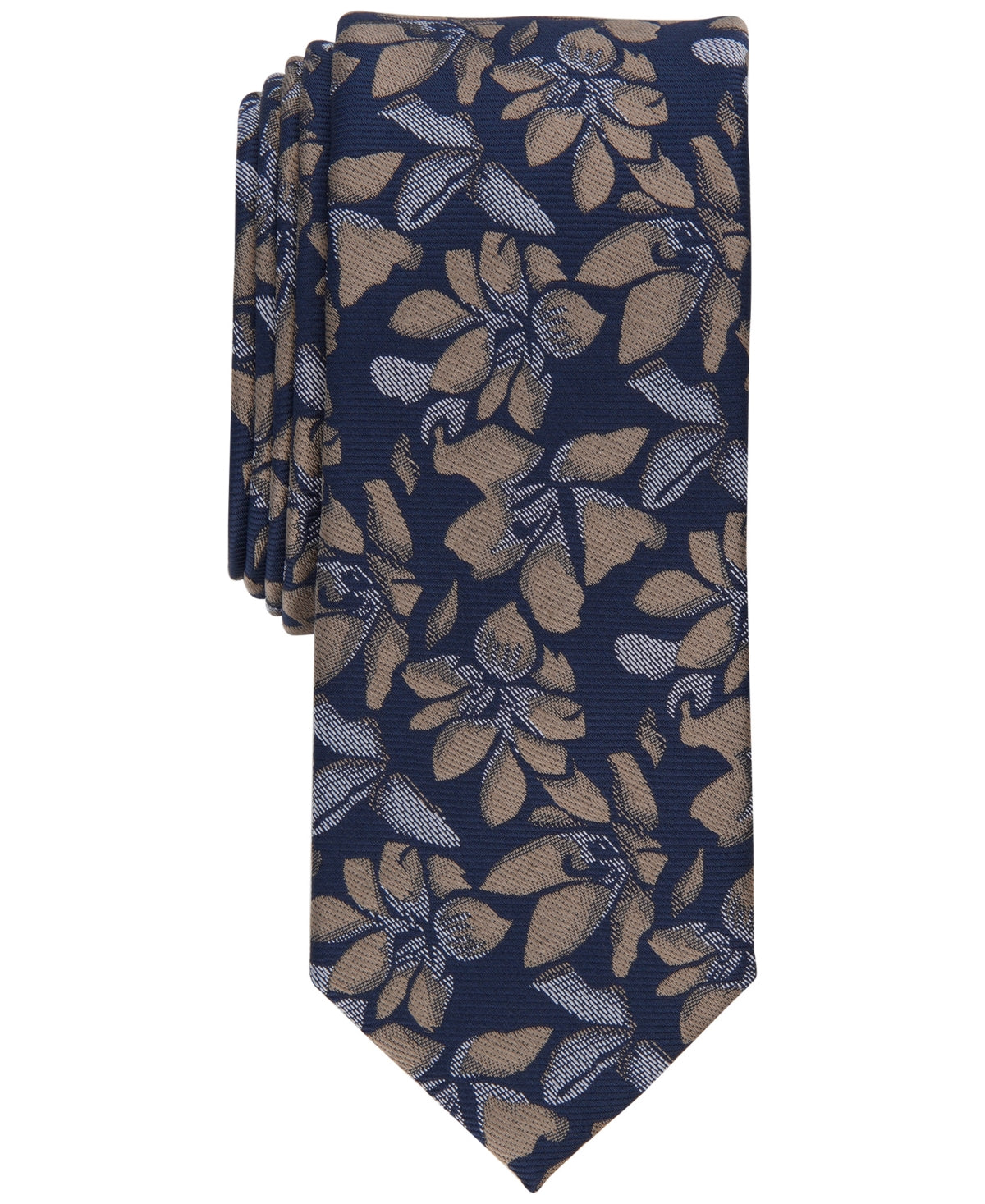 Bar Iii Men's Cambria Skinny Floral Tie Taupe Blue Necktie