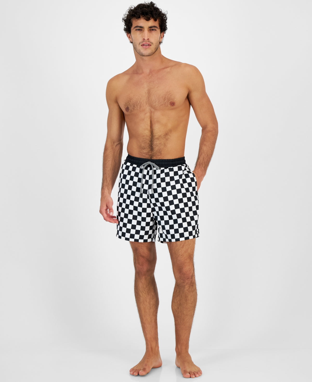 International Concepts Men's Zane Checkerboard 5" Swim Trunks White Black XXL