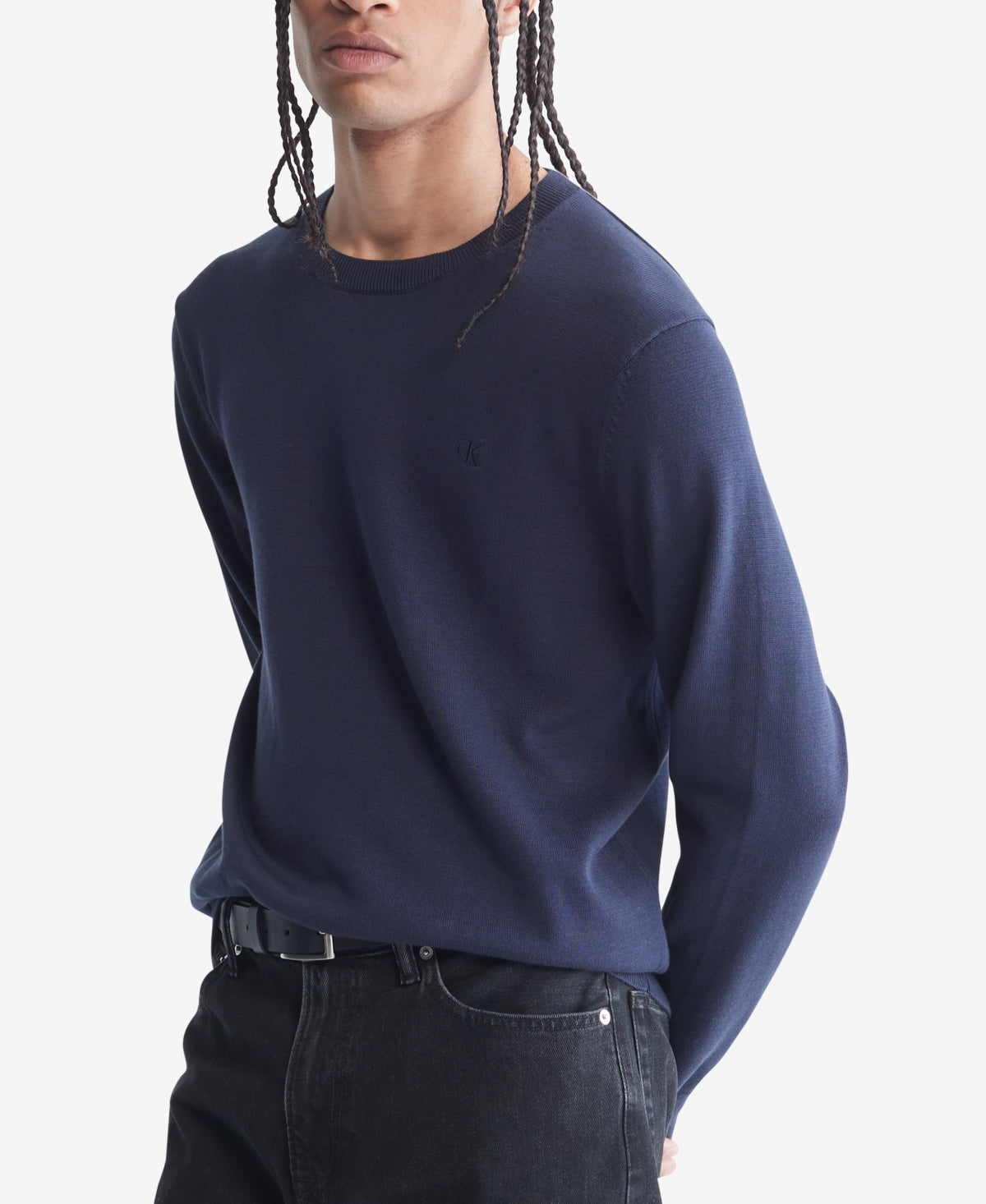 Calvin Klein Solid Supima Cotton Crewneck Sweater Navy Blue 2XL