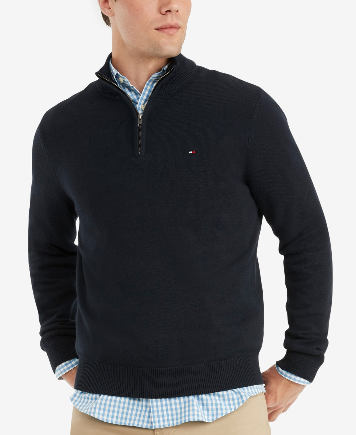 Tommy Hilfiger Men's Quarter Zip Sweater Blue  XS