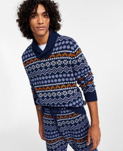 Sun + Stone Mens Cotton Shawl Neck Pullover Sweater Small Navy Blue