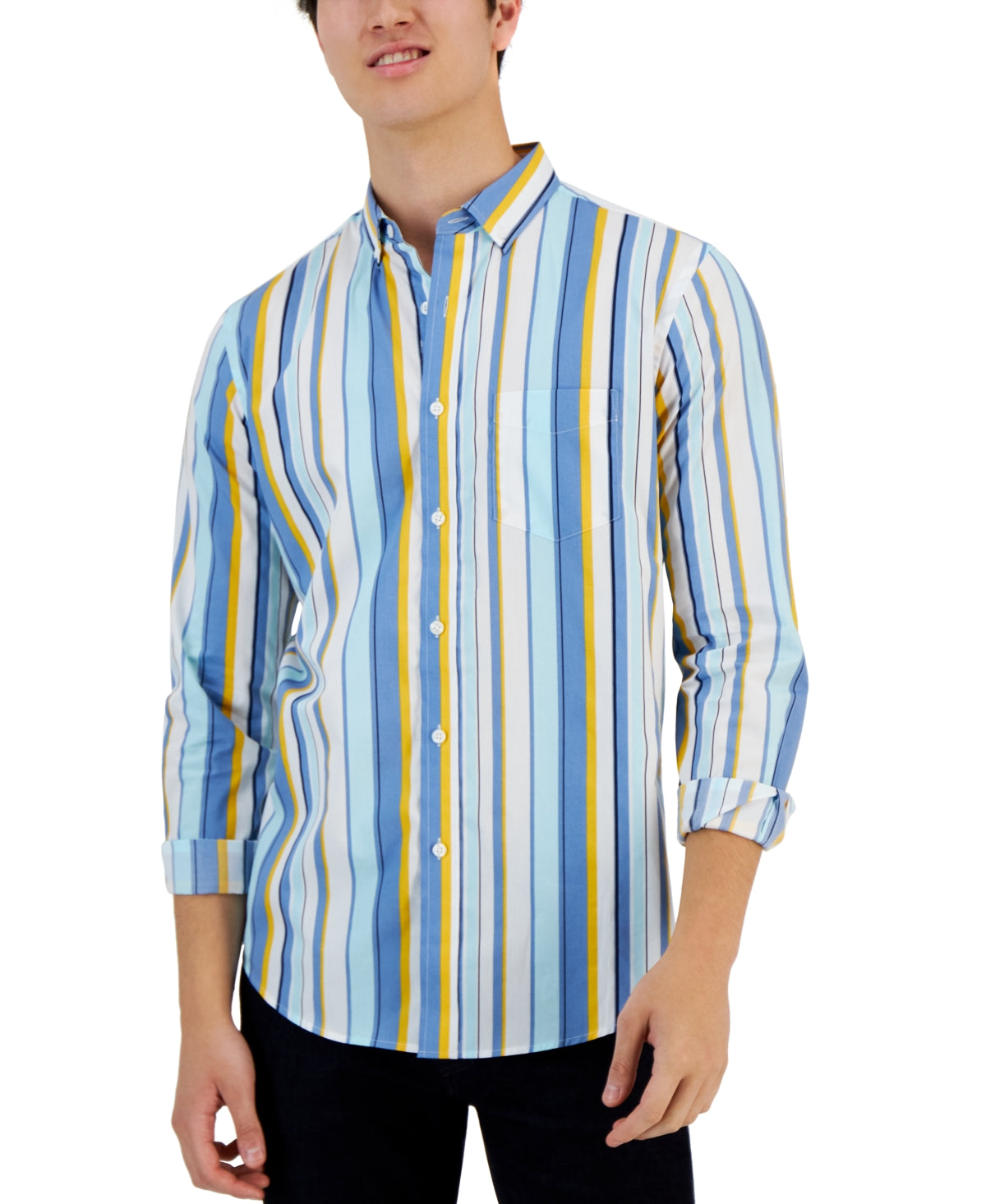 Club Room Men's Benie Navy Stripe Button down Shirt Small