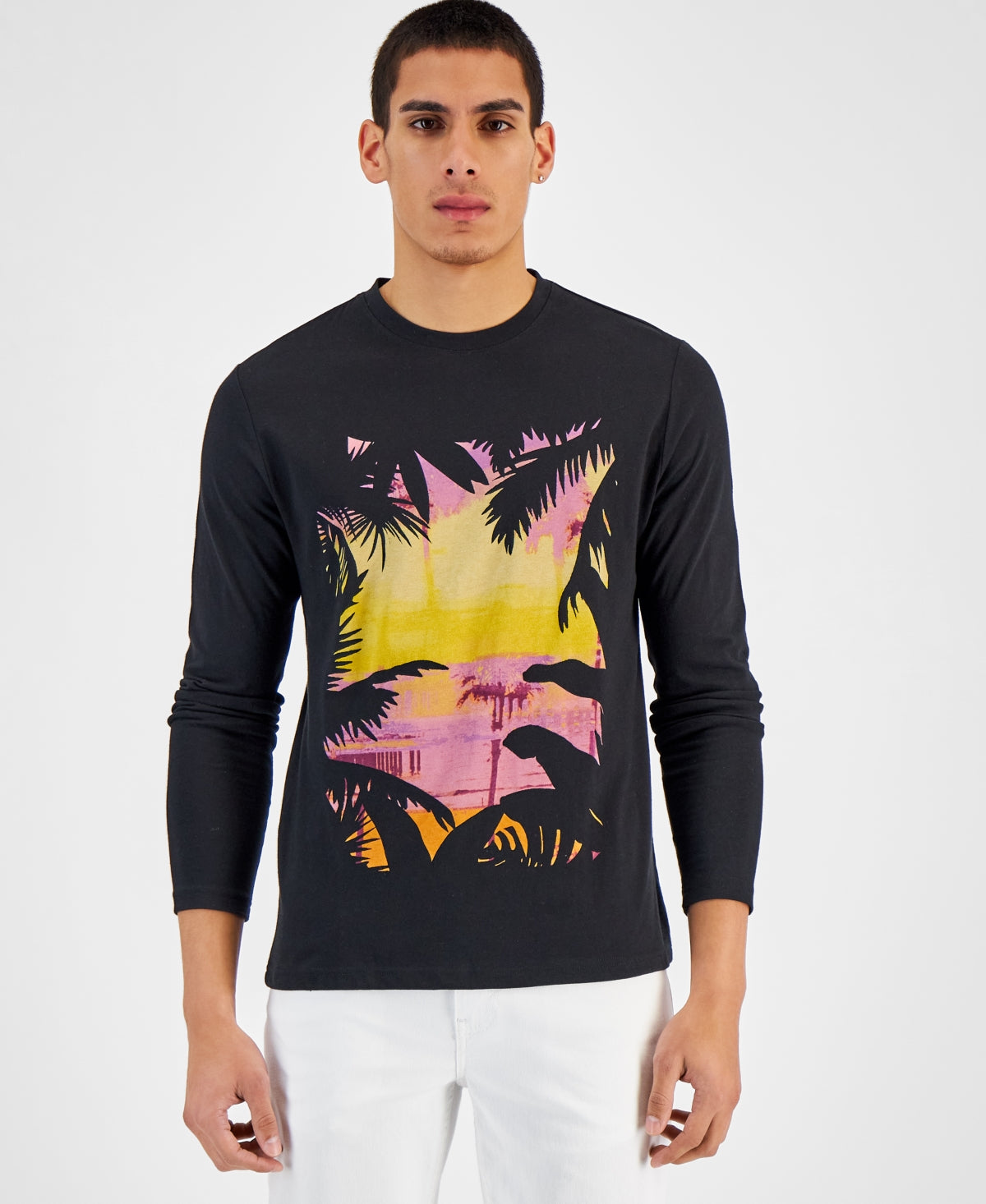 International Concepts Men's Tropical Scene Long sleeve T-shirt Orange Medium
