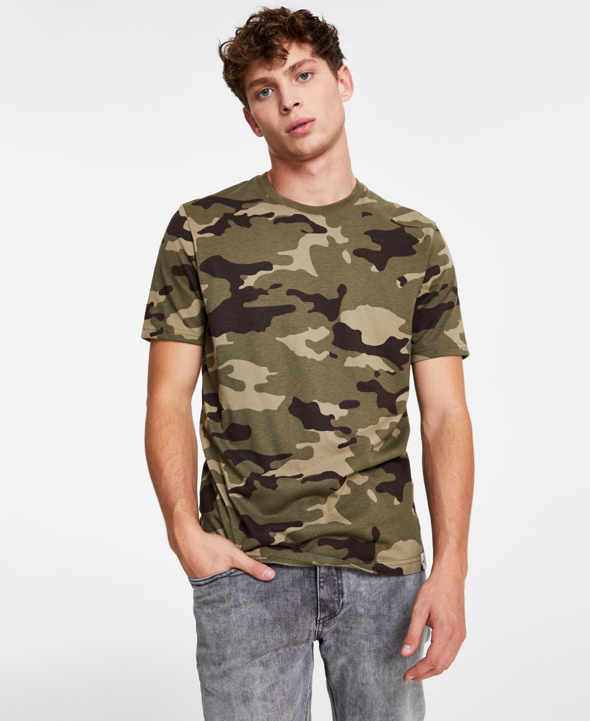 Sun Stone Men's Short Sleeve Camo Print T Shirt Green Combo Large