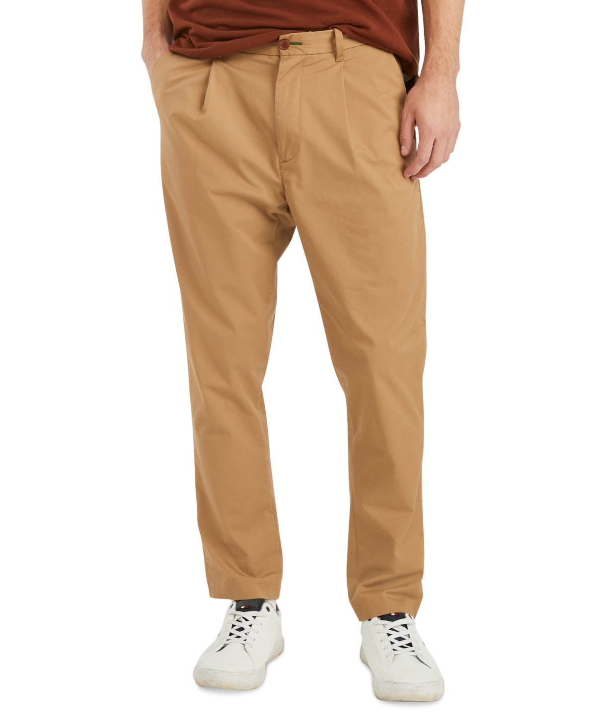 Tommy Hilfiger Men's Single Pleat Varsity Chino Pants Pinecone Beige 38 x 32