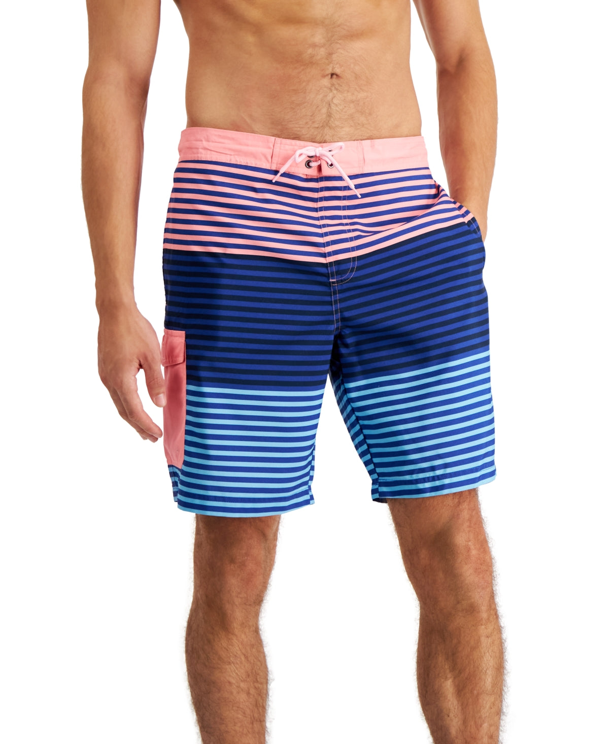 Club Room Men's Pink Striped Swimwear Swim Trunks Medium