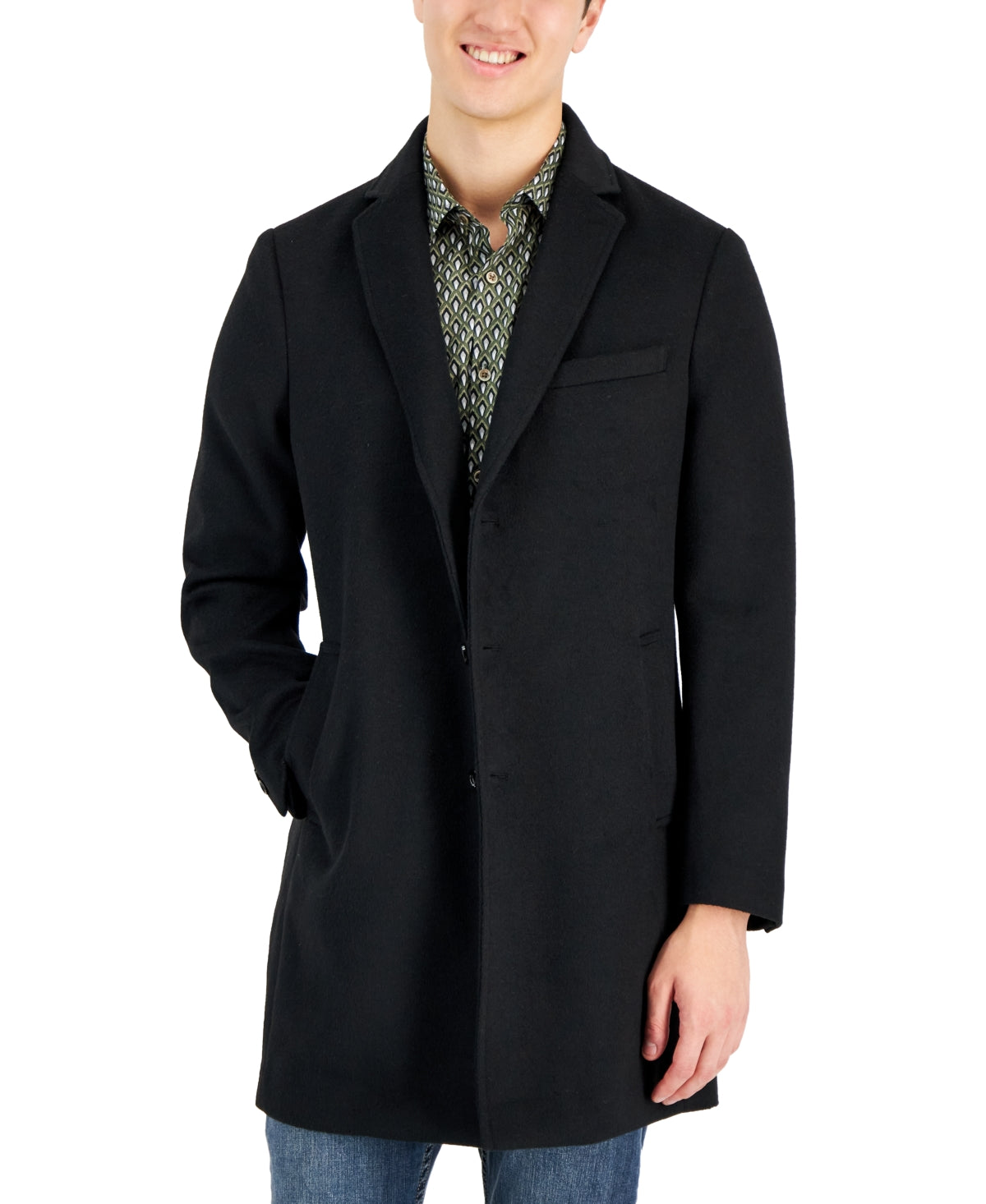 Alfani Mens Bruno Overcoat Coat XXL Black Solid