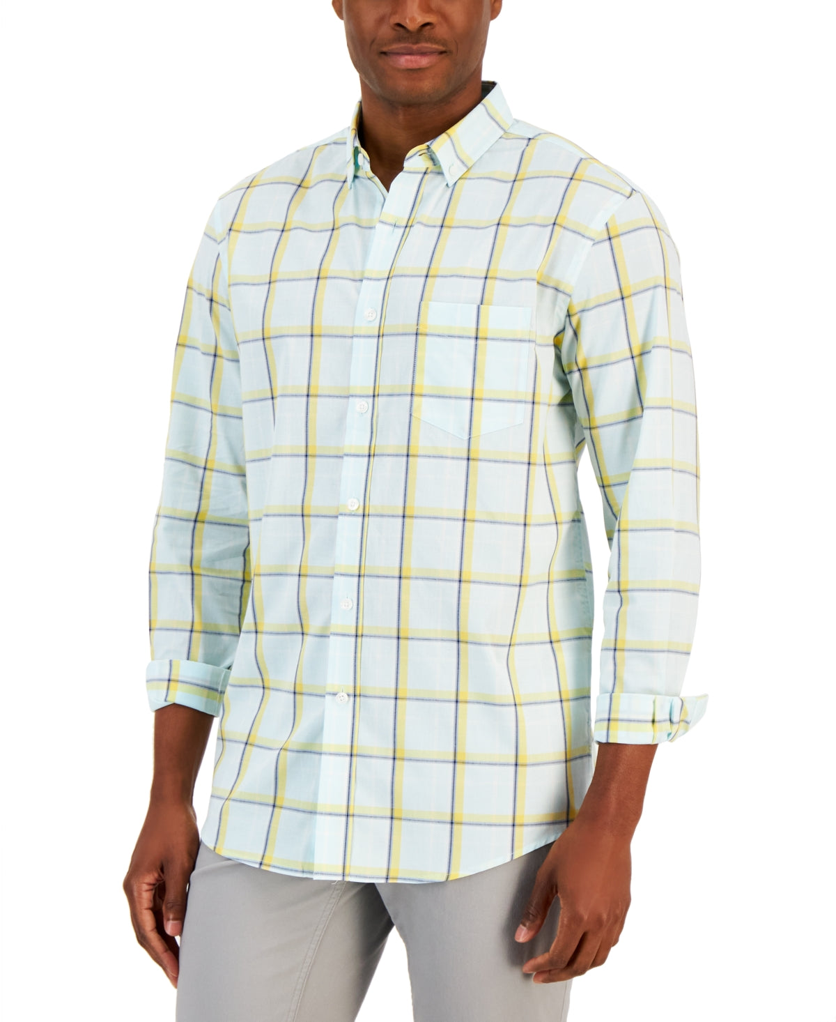 Club Room Cresta Mens Plaid Collared Shirt Navy Xl