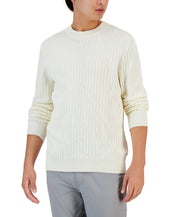 Alfani Men's Ribbed Marble Crewneck Sweater Vanilla Ice White XL