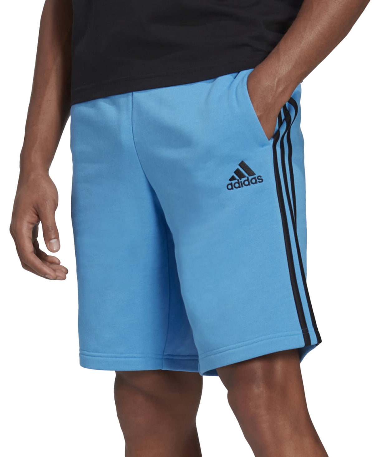 Adidas Mens 3-Stripes 10 Fleece Shorts Blue Black  Large