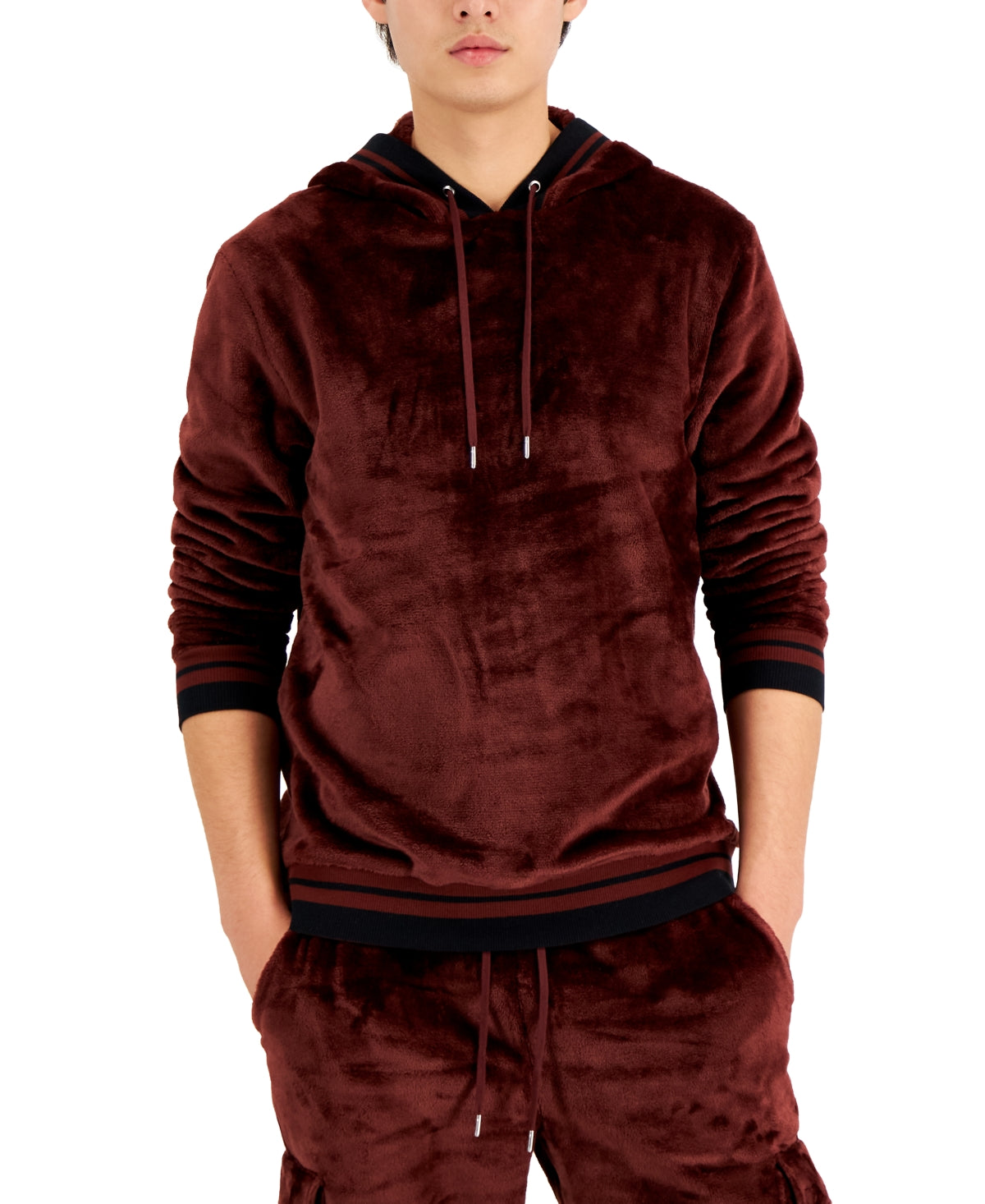 I.N.C. INTERNATIONAL CONCEPTS Mens Regular-Fit Velour Hoodie Sweatshirt XL Brown