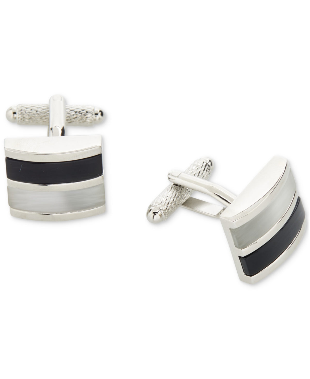 Perry Ellis Portfolio Mens Black Stripe Cufflinks Silver