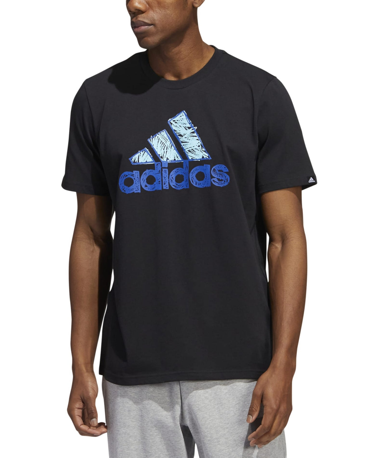 Adidas Mens Sketch Logo T shirt  Black Blue 2XL