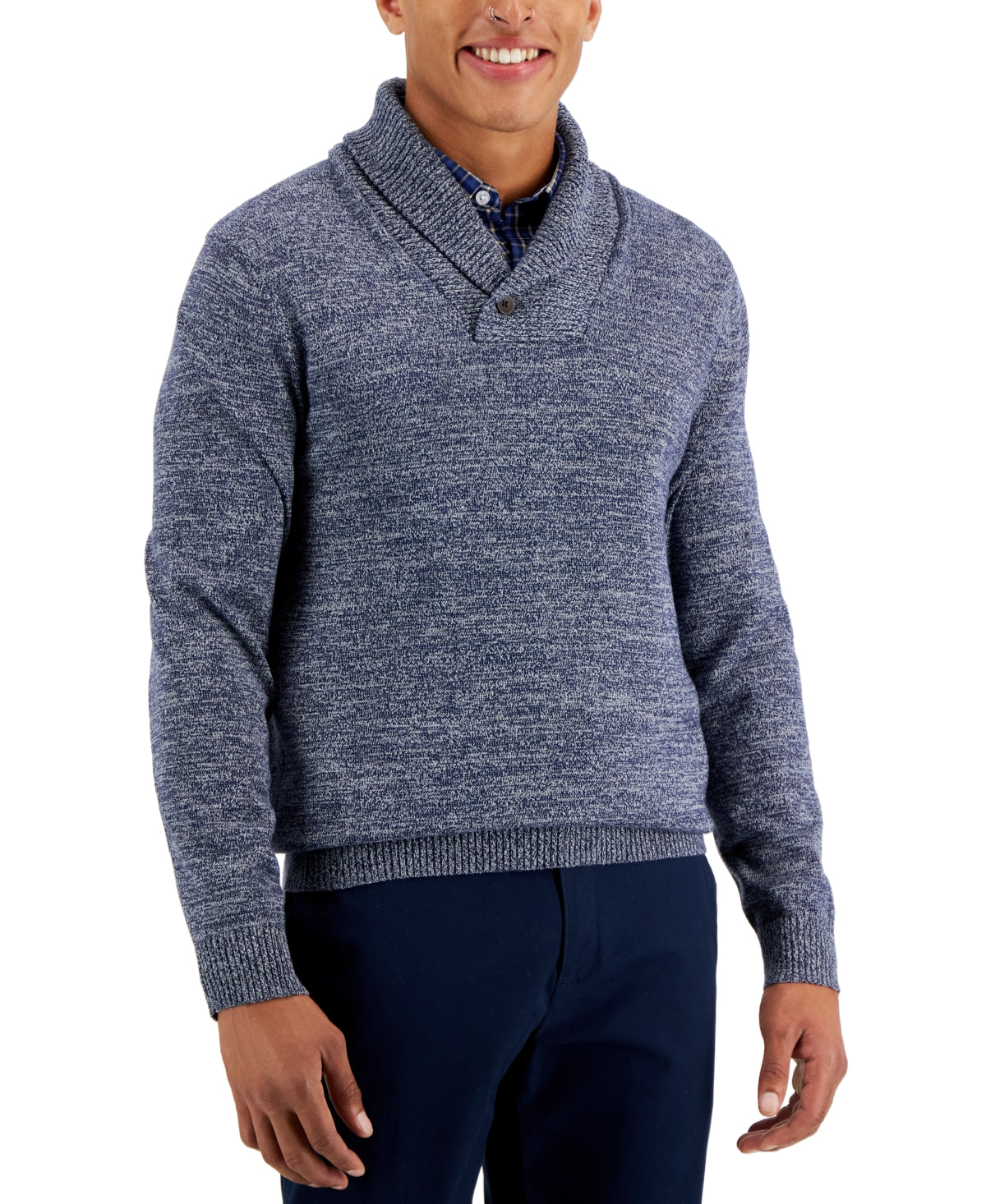 Club Room Men's Shawl Button Sweater  Navy Blue Medium