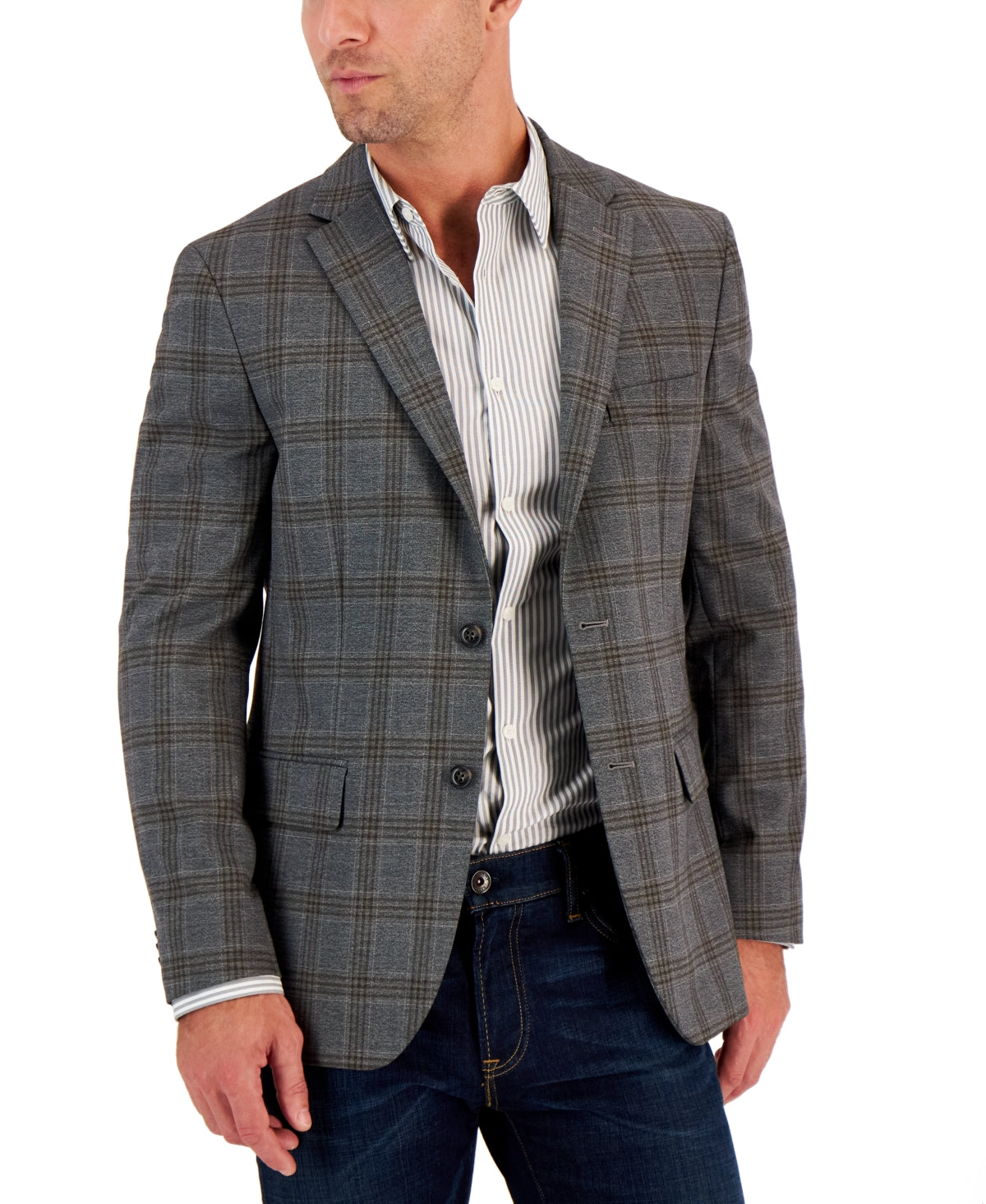 Tommy Hilfiger Men's Modern Fit Plaid Sport Coat Charcoal Grey  42L
