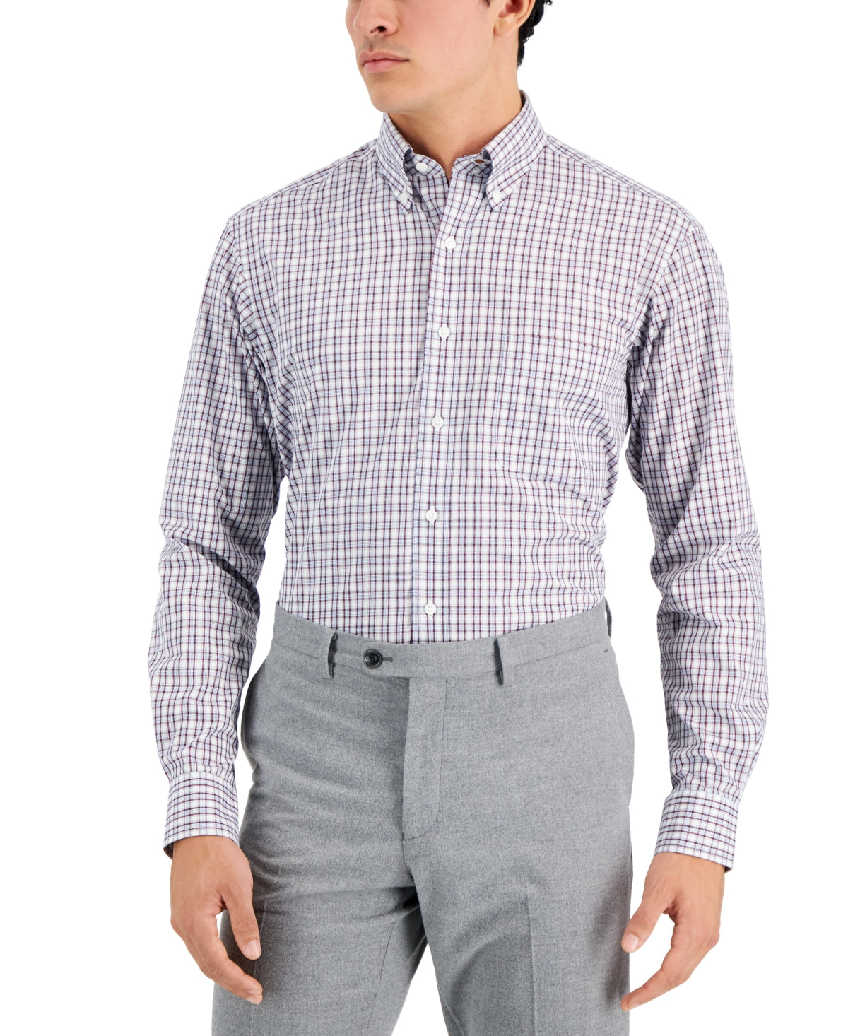 Club Room Mens Jarabe Plaid Button Down Dress Shirt White Red 18 34 35