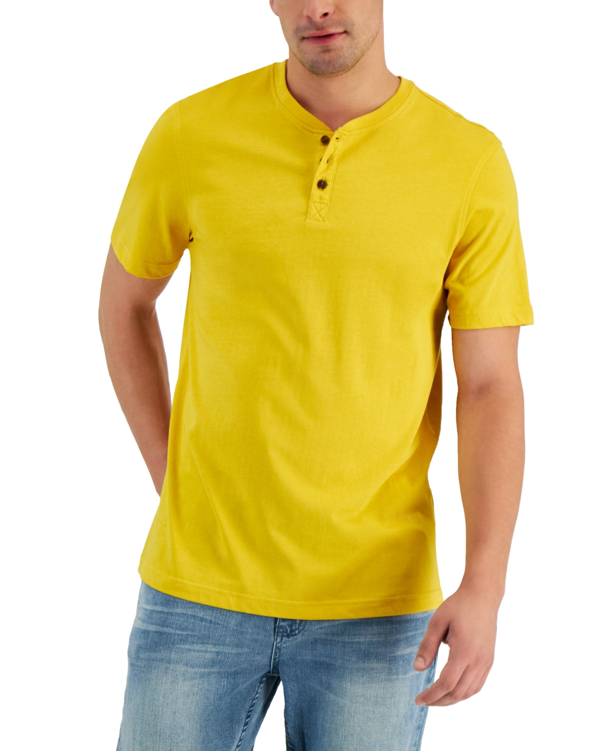 Club Room Men's Solid Maize Gold Henley Shirt  Size Large