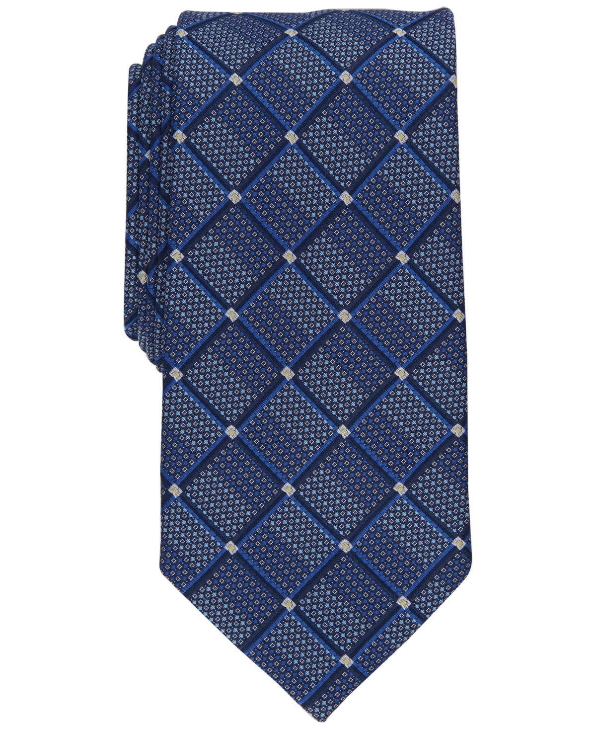 Perry Ellis Mens Ebsen Grid Necktie Navy Blue