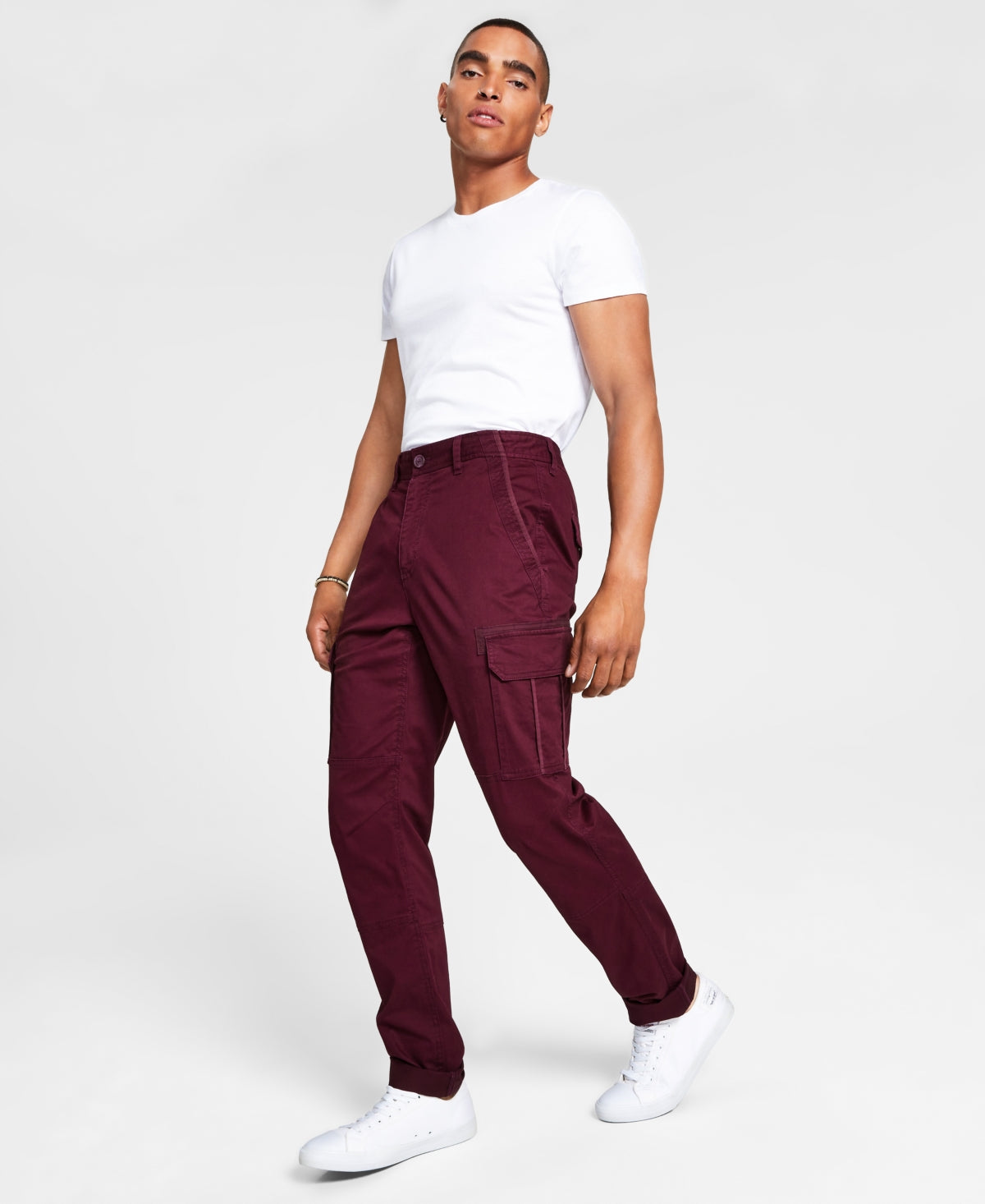 Morrison Men's Tapered Fit Cargo Pants Wine 40 Reg