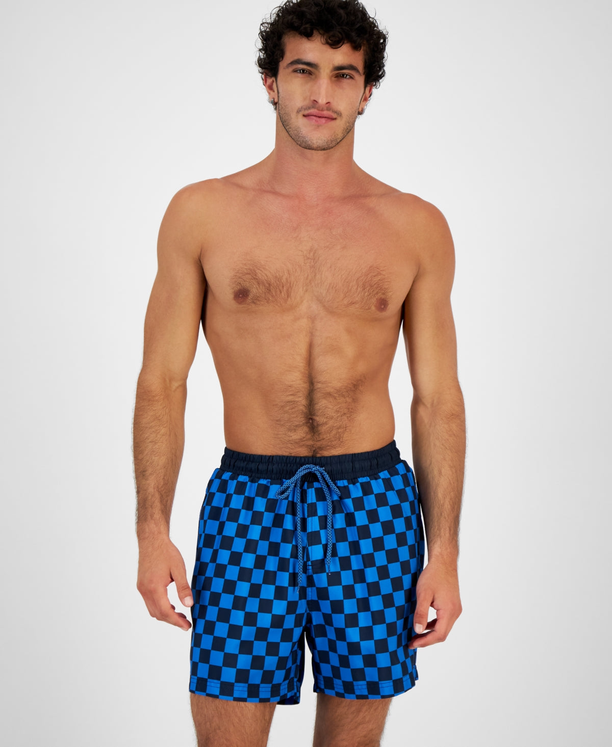 INC INTERNATIONAL CONCEPTS INC Mens Zane Checker 5" Swim Trunks Blue Small