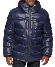 Tommy Hilfiger Men's Fashion Shine Quilted Hooded Puffer Jacket Navy Medium