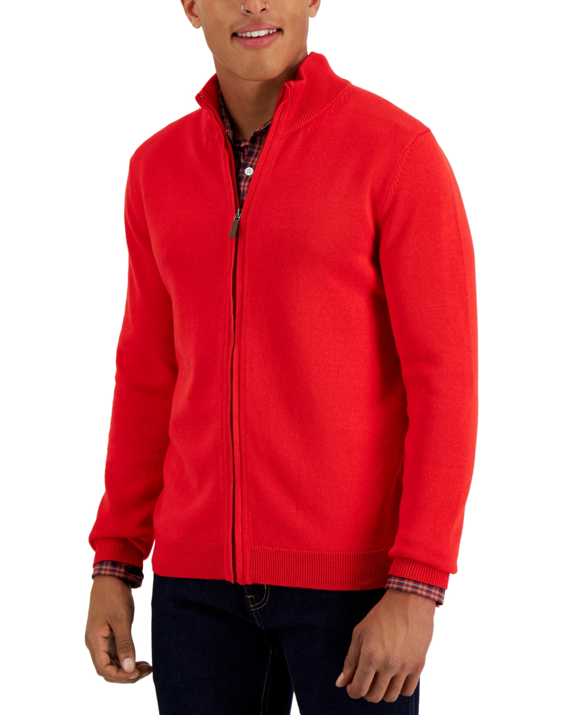 Club Room Men's Full zip Sweater Red Medium 3Xl