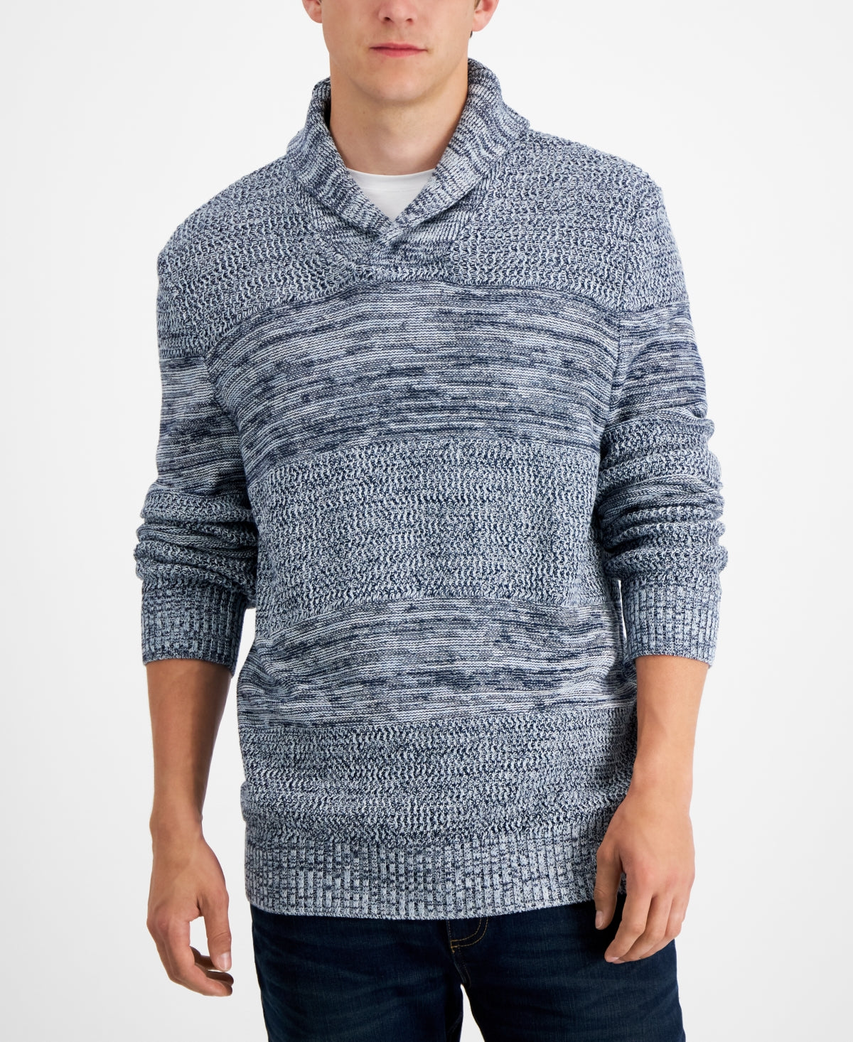 Sun + Stone Men's Shawl collar Sweater Dark Blue Medium