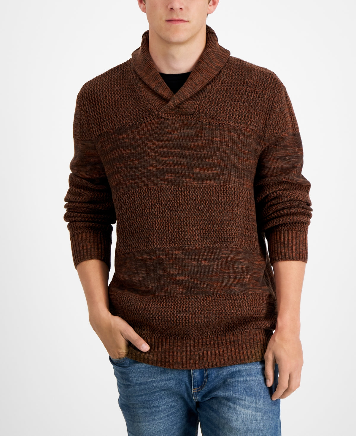Sun + Stone Men's Shawl collar Sweater Orange Medium