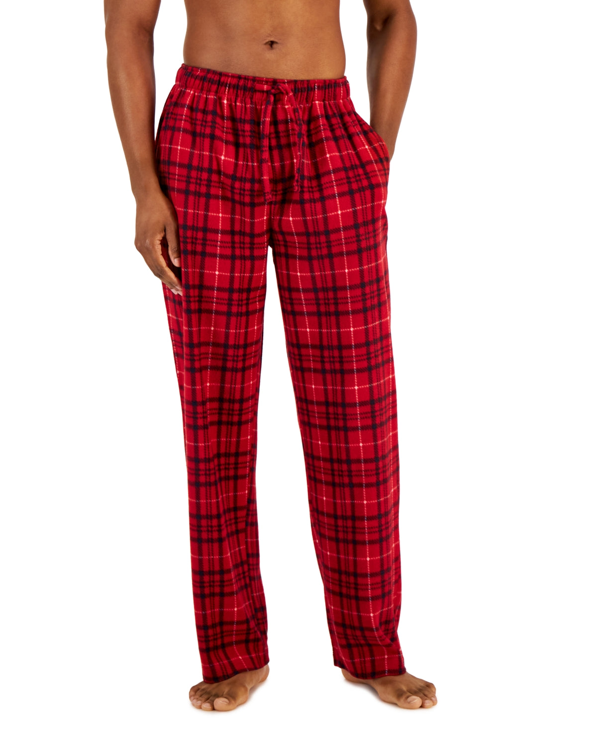 Club Room Mens Fleece Tartan Plaid Pajama Pants Red Large