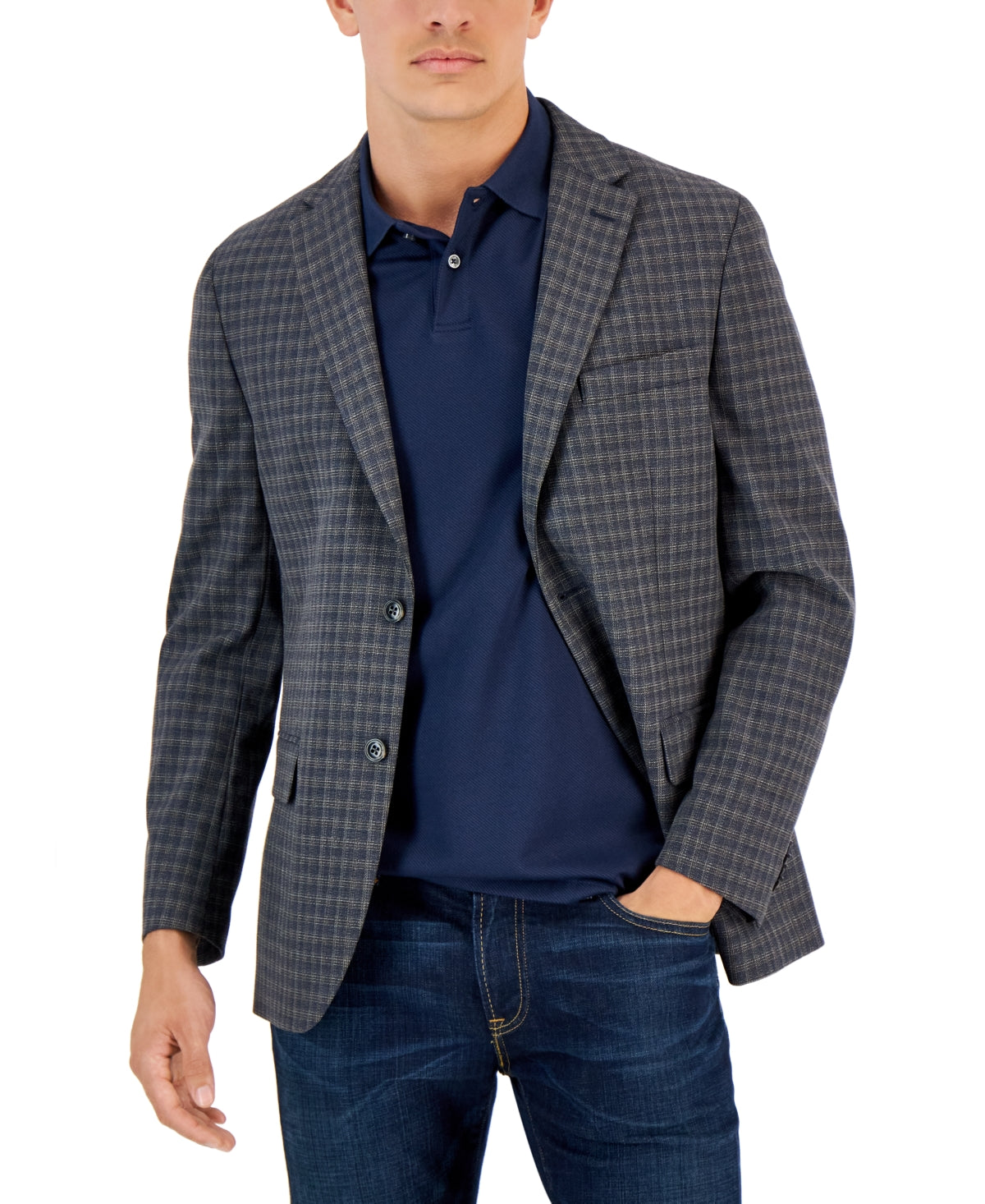 Tommy Hilfiger Men's Modern Fit Check Sport Coat Charcoal Grey Brown 38R
