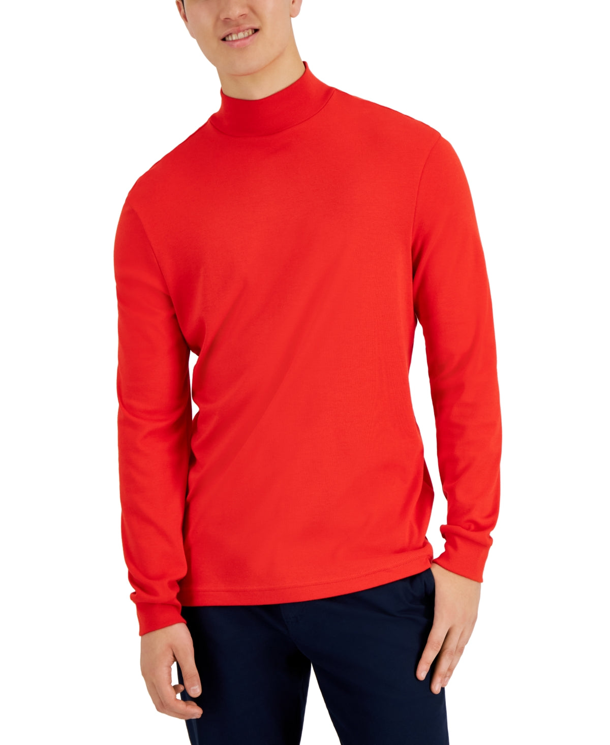Club Room Mens Mock Neck Long Sleeve T Shirt Bright Ruby Large