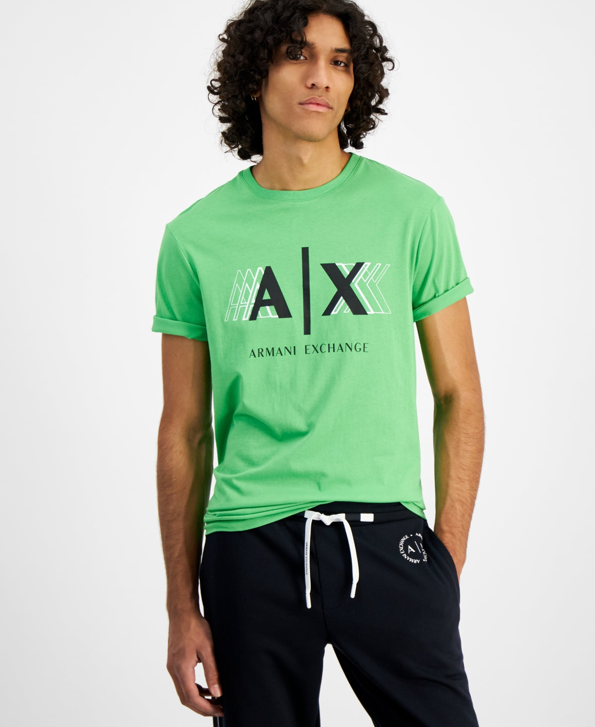 Armani Exchange Mens Short Sleeve Crewneck T Shirt Logo Classic Green Medium