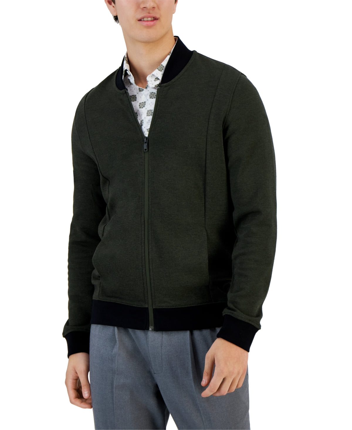 Alfani Men's Zip-Front Sweater Jacket Costa Green Combo XL