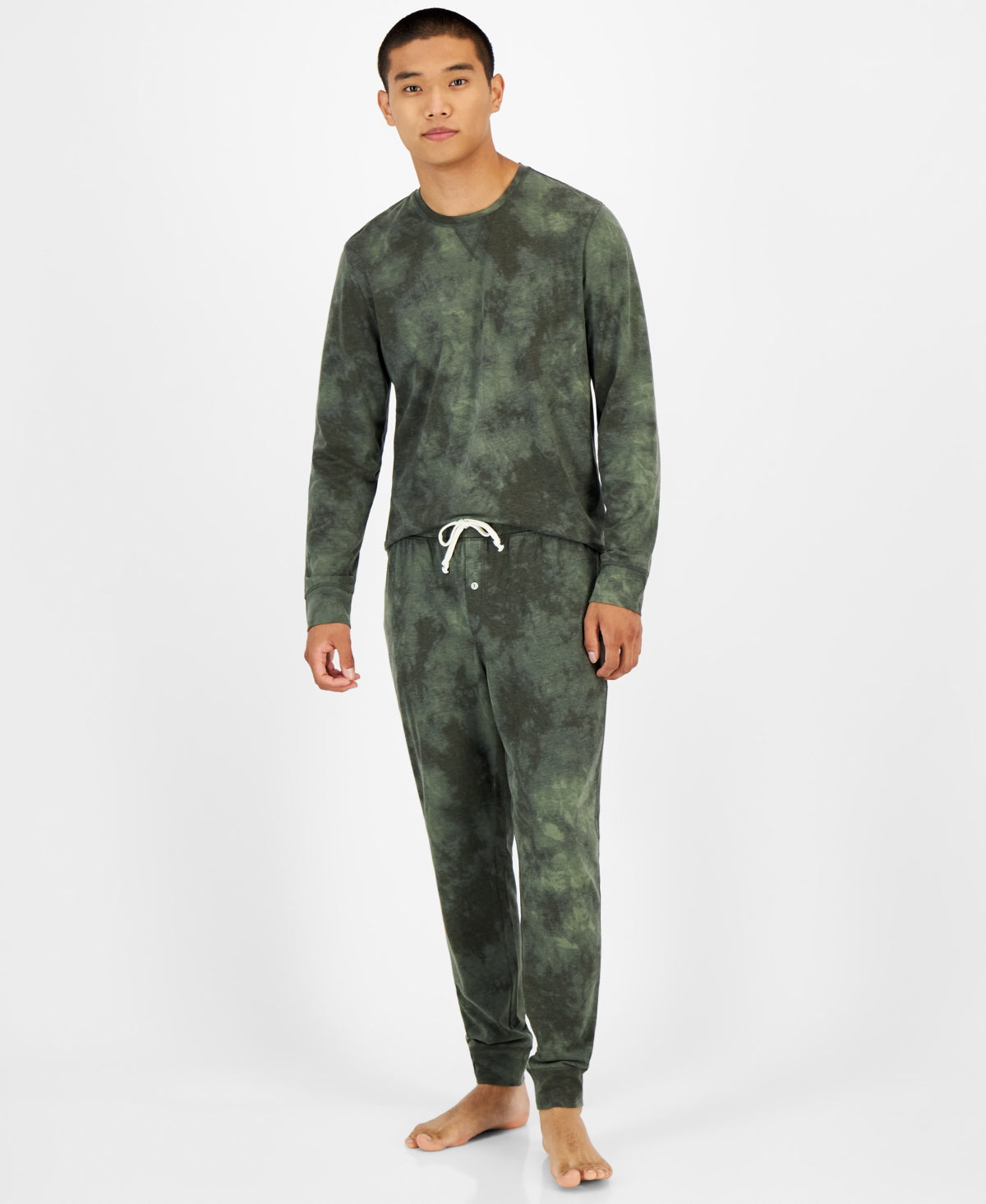 Sun Stone Men's Tiedyed Long Sleeve Pajama T Shirt  Deep Deths Green XL