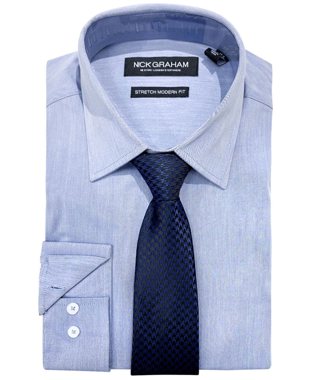 Nick Graham Men's Slim-Fit Chambray Button Down Dress Shirt Blue 15.5 32 33