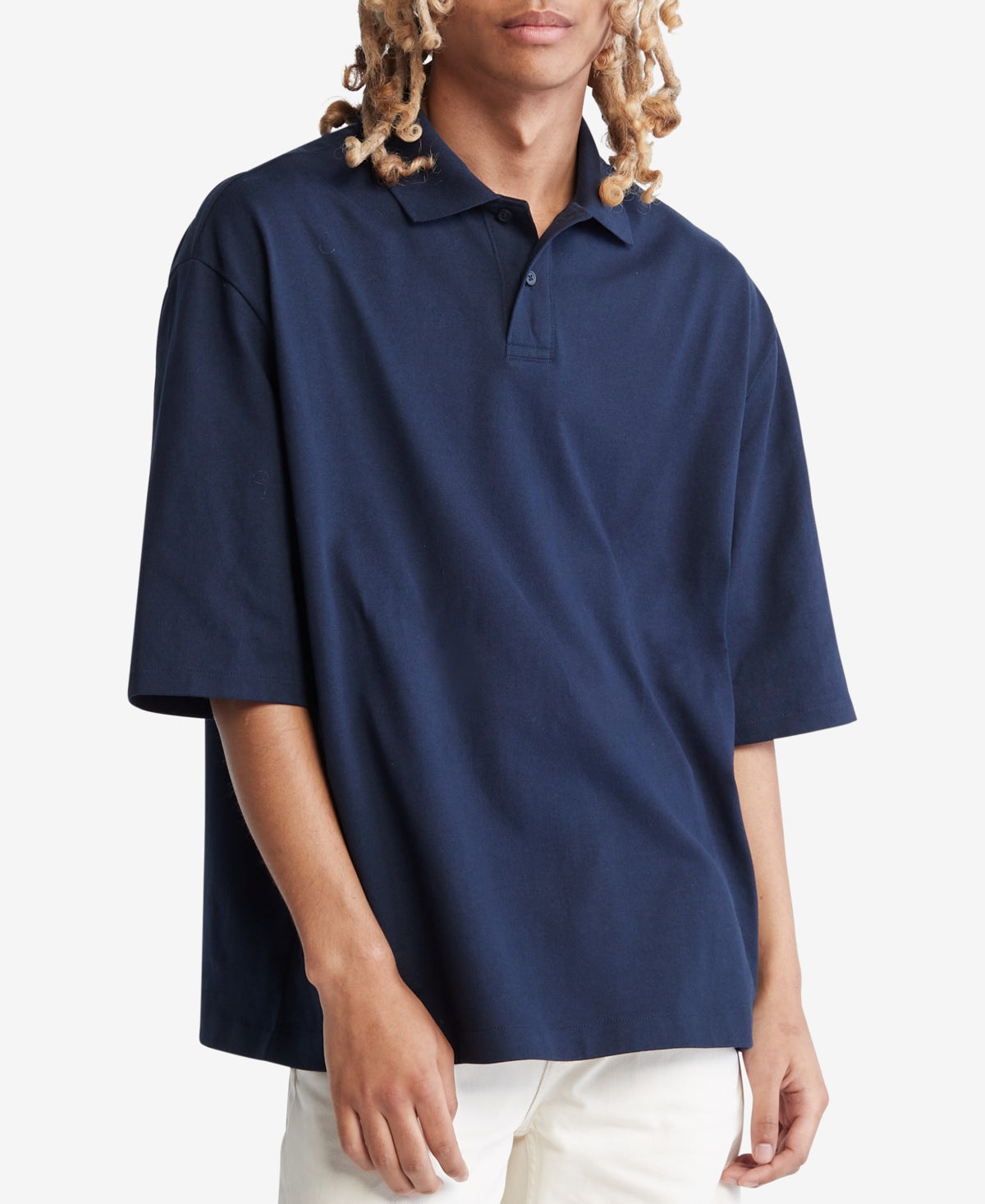 Calvin Klein Mens Relaxed Fit Short Sleeve Jersey Polo Shirt Dark Sapphire Large