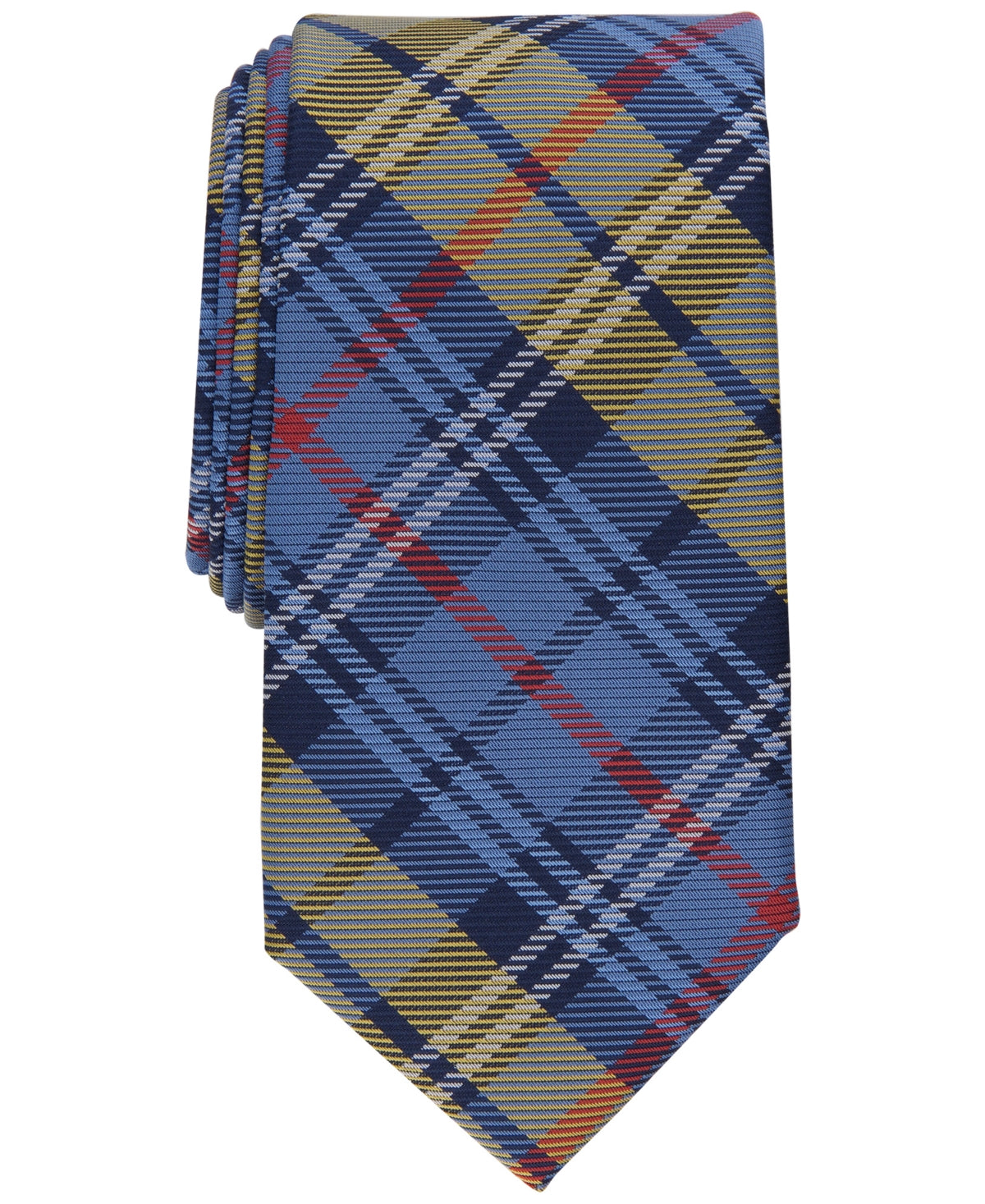 Club Room Men's Nassau Plaid Tie Blue Yellow Necktie
