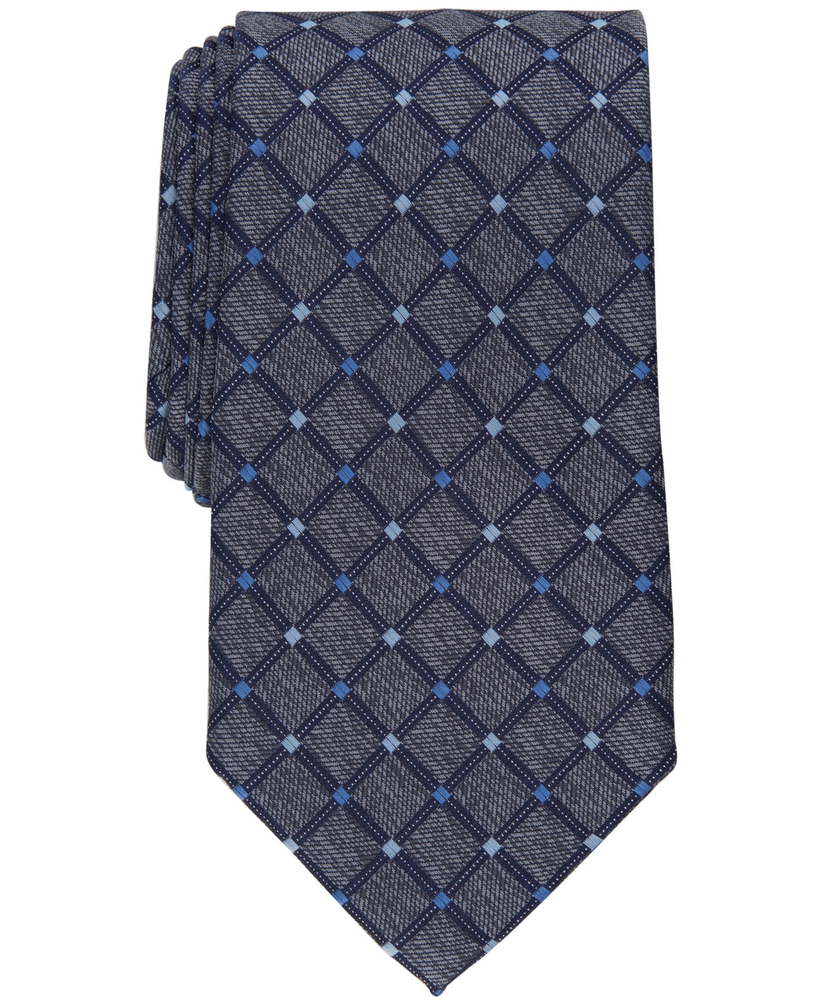 Club Room Mens Stanton Grid Tie Charcoal Grey One Size Necktie