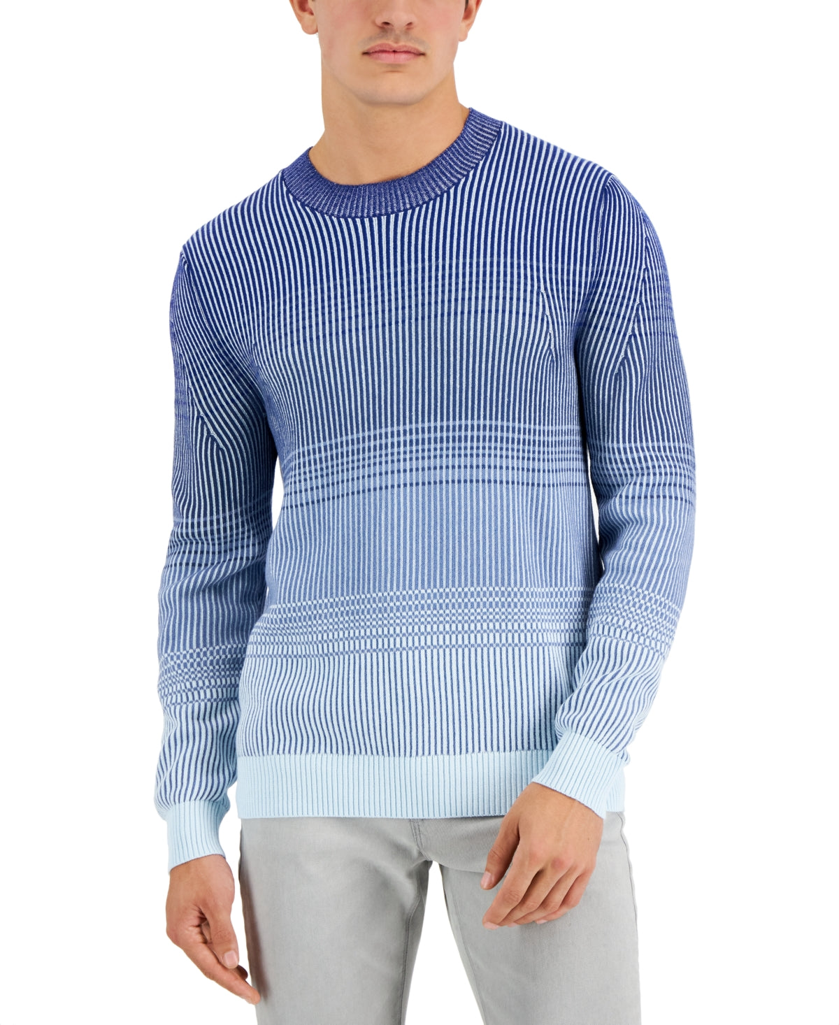 Alfani Mens Ombre Stripe Crewneck Sweater Navy Small