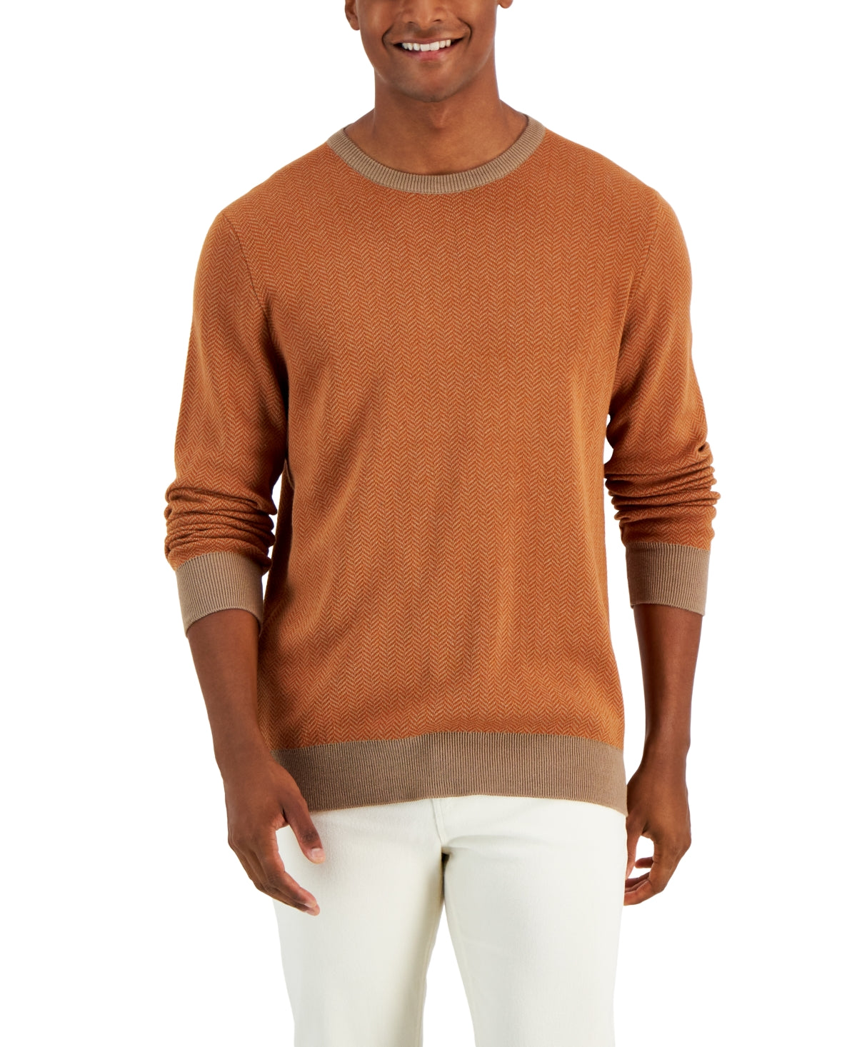 Club Room Mens Striped Crewneck Pullover Brown Small