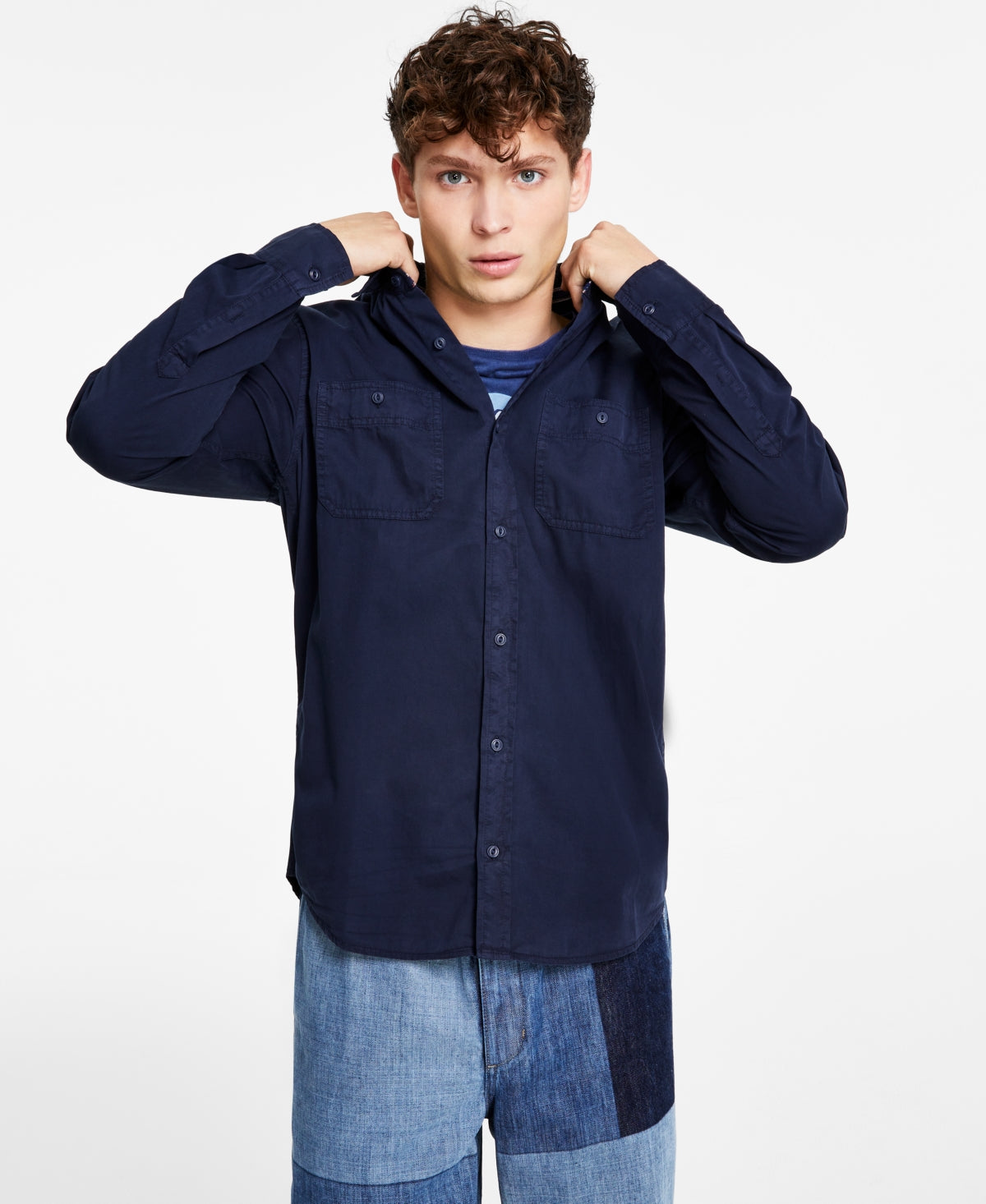 Sun + Stone Men's Dark Blue Button down Shirt Xxl
