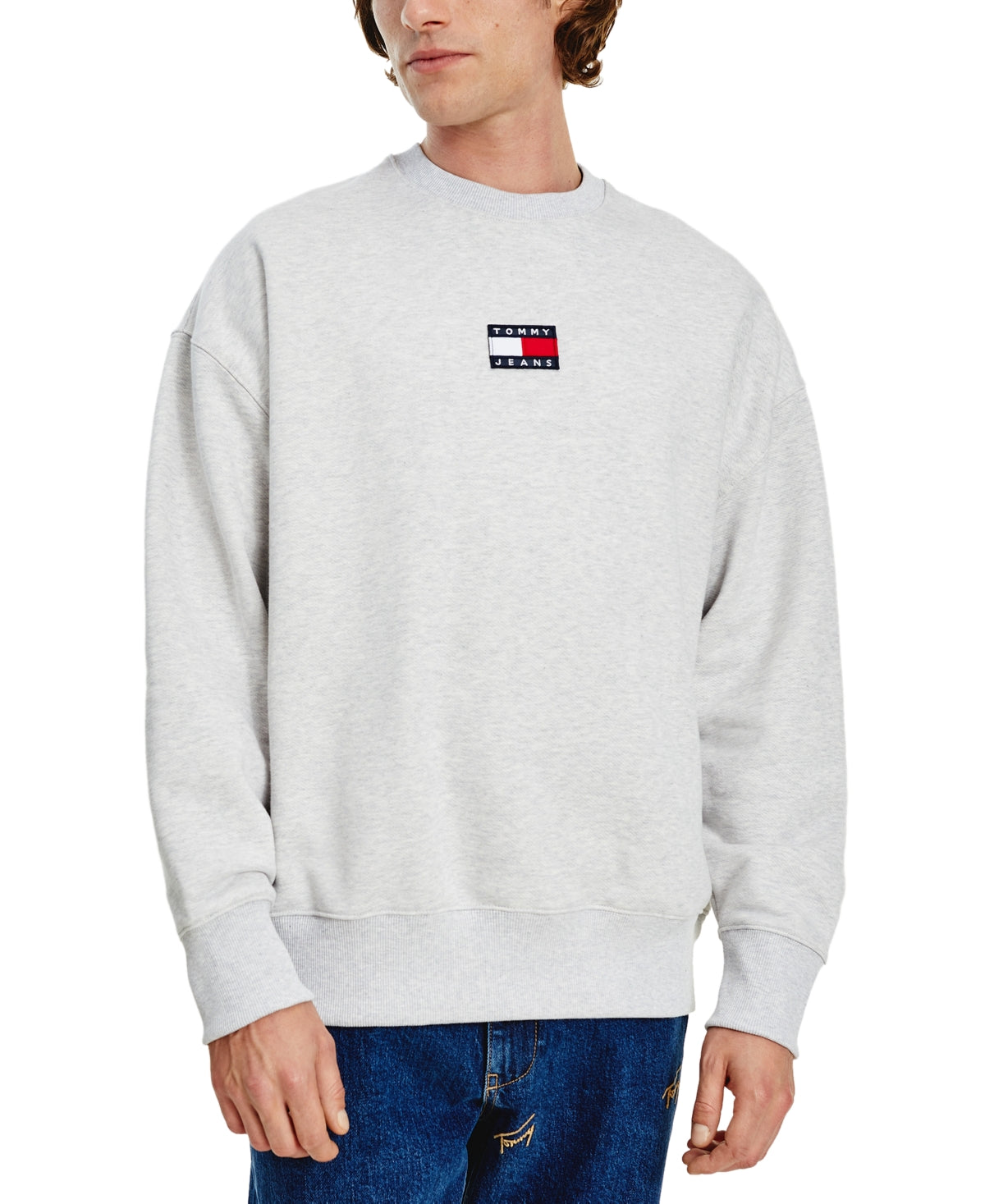 Tommy Jeans Men's Badge Crewneck Sweatshirt  Silver Grey  Large