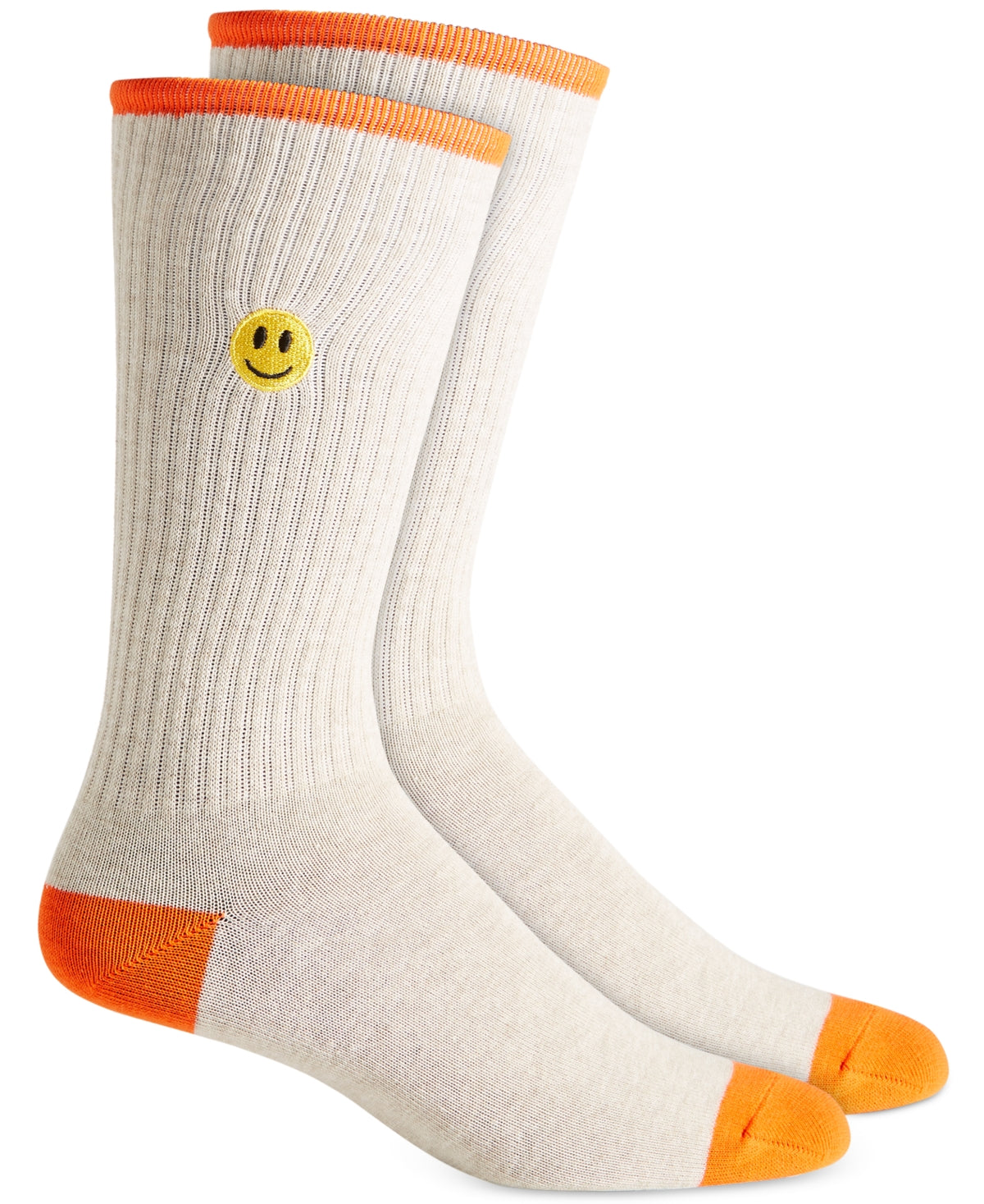 Sun + Stone Mens Smiley Face Crew Socks Tan Orange