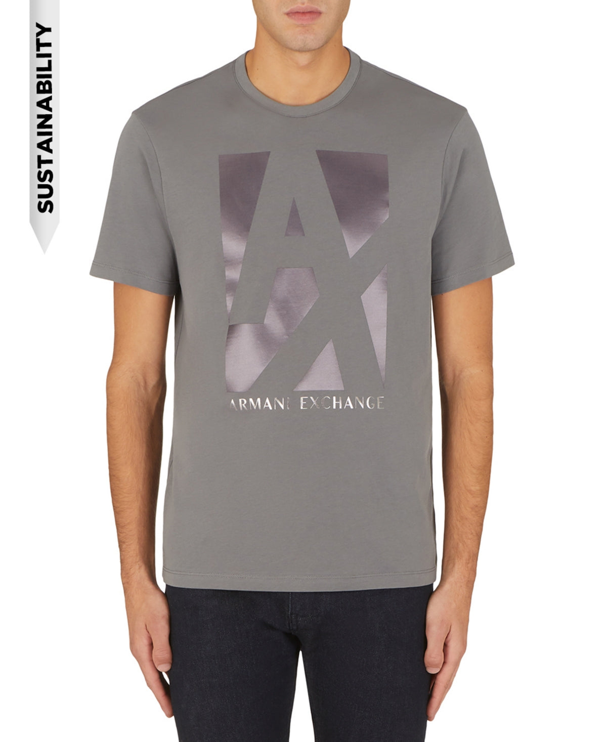 AX Armani Exchange Men's Metallic Large Logo Short Sleeve T Shirt Grey XL