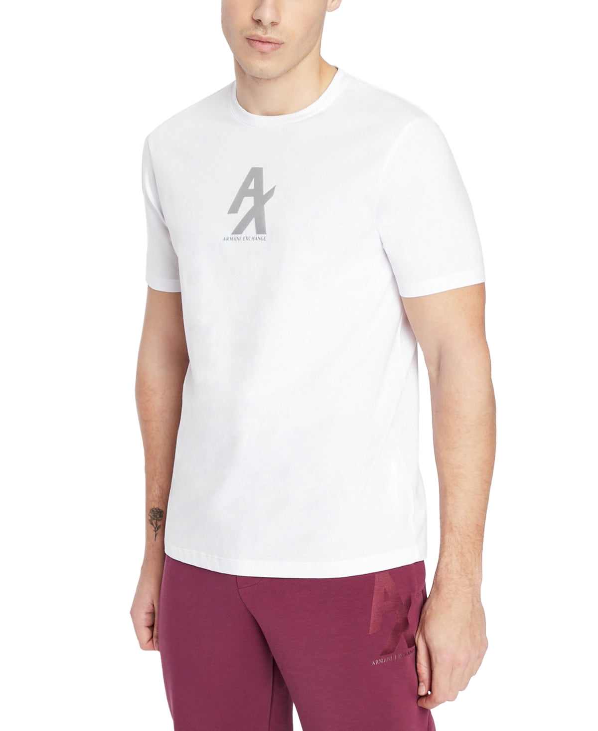 AX Armani Exchange Men's Shiny Initials Logo Short Sleeve T Shirt Whtie Large