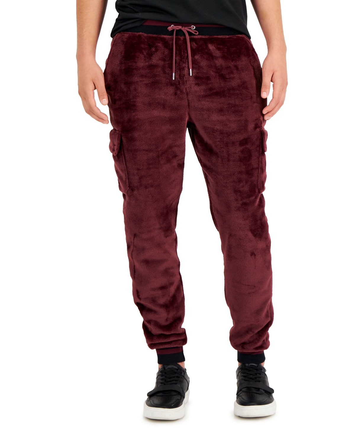 I.N.C. International Concepts Men's Ribbed Velour Cargo Joggers Port Wine Large