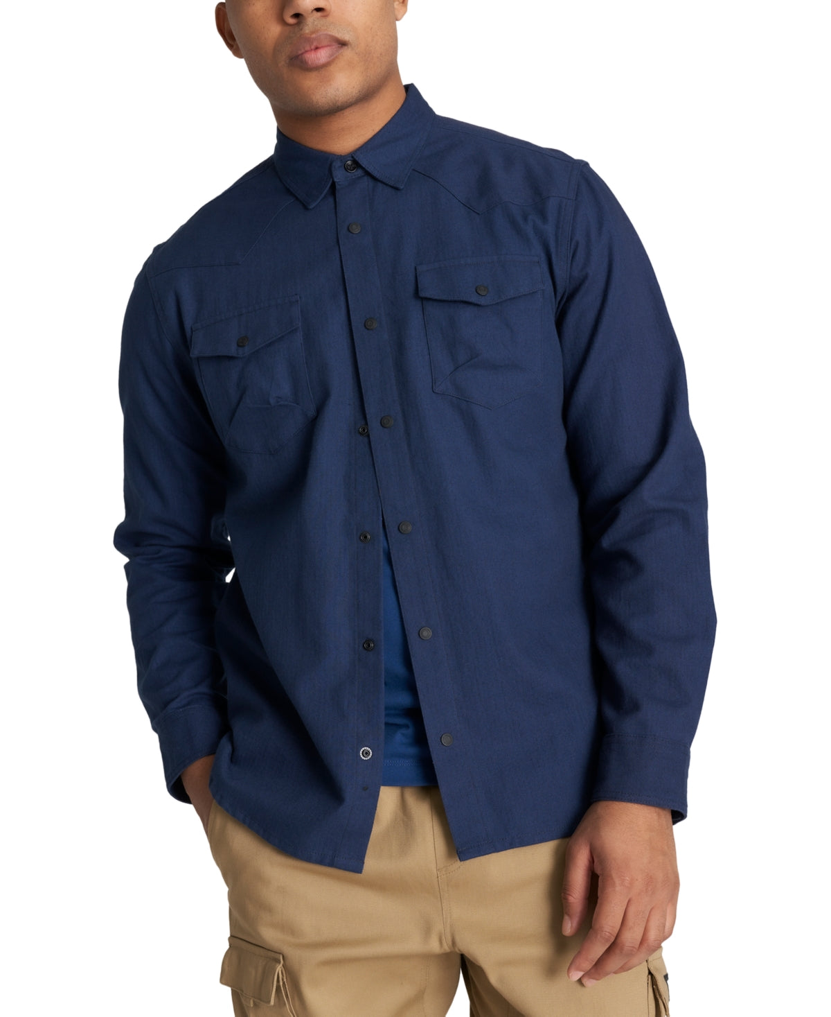Caterpillar Mens Western Button Down Shirt Large Blue
