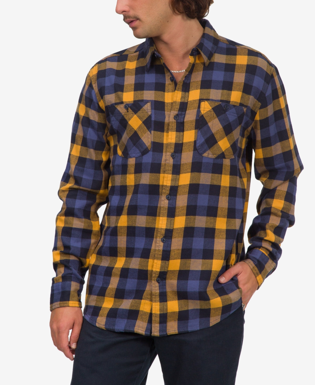 Junk Food Morris Flannel Shirt XL Blue/Gold