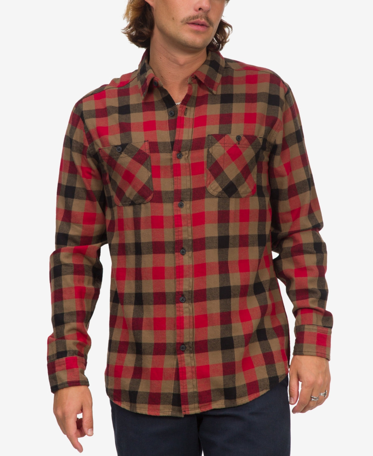 Junk Food Mens Morris Long Sleeve Button Down Plaid Shirt Red Shitake XL